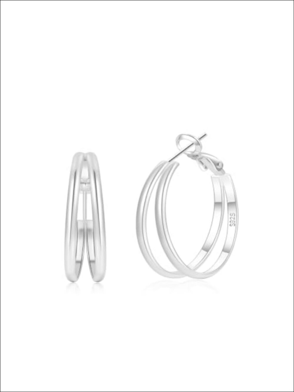 2mm Thin Double Hoop Earrings Hypoallergenic Silver Plated Women